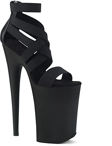 BeAUZQ 9 Pouces Femmes Sexy Talons Hauts Mode Style Romain Gladiateur Sandales fête de Mariage Bal décapant Club Pompes Chaussures Taille 34-46,Noir,45 EU