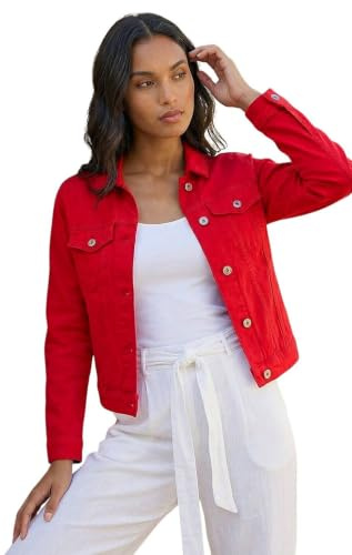 Roman Originals Jean Denim Jacket for Women UK Ladies 100% Cotton Summer Casual Stretch Crop Smart Utility Trucker Biker Fitted Vintage Wash Faded Classic Work Twill