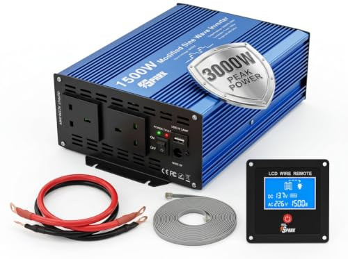 1500W 24V 3000W peak Power Inverter Modified Sine Wave DC 24V to 240V 230V 220V AC with LCD remote Display, Remote Control and USB Port for Truck, Lorry 24v battery