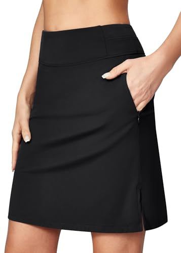Heathyoga Knee Length Skorts for Woman Golf Skirts for Women Long Skorts Skirts for Women with Pockets Tennis Skirt Skort Black