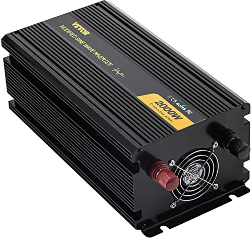 VEVOR Inversor de Corriente de Onda Sinusoidal Modificada 2000 W Convertidor de CC 12 V a CA 240 V para Automóvil con Pantalla LCD, Control Remoto, Indicador LED, Inversor para Camión, RV, Barco
