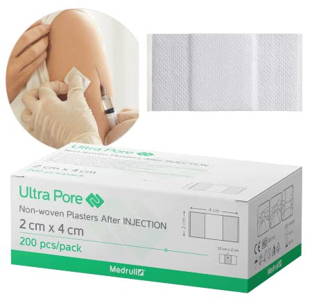 Medrull Cerotto per iniezione Ultra Pore, 2 x 4 cm, non sterile, per pelli normali e sensibili, 200 pezzi