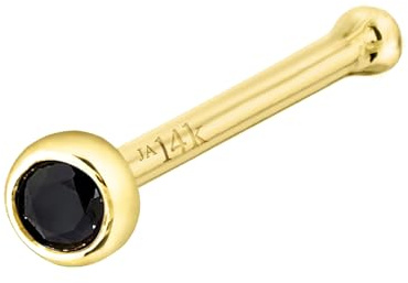 Jewelry Avalanche Solid 14K Yellow Gold Ball-end Stud Bezel Set 1.5mm Black Diamond 22G Nose Bone Nose Stud - April Birthstone Nose Ring Stud NBBZ-BD15YG