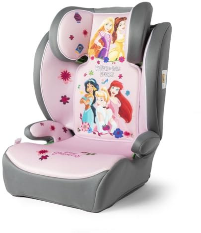Tataway Disney Prinzessinnen i-Size, Kindersitzerhöhung 15–36 kg (3,5–12 J.), 100–150 cm, Kindersitz Gruppe 2/3, Mit 3-Punkt-Gurt befestigen, rosa und grau