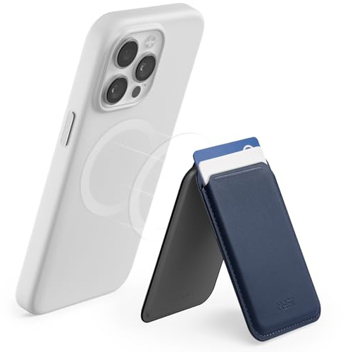 MOFT MagSafe-plånbok, korthållare passar 1-2 kort, stark magnetisk plånbok med vinkeljustering, MOVAS vegan läder telefonplånbok för iPhone 16/15/14/13/12-serien, marinblå