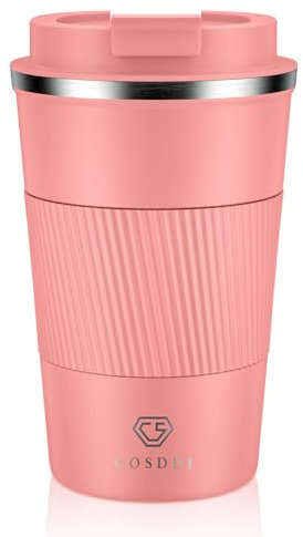 CS COSDDI Gobelet isotherme en acier inoxydable - 380 ml - Anti-fuite - Avec couvercle - Double paroi isolée pour café, eau et thé