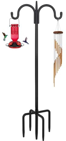 FEED GARDEN Heavy Duty Shepherds Hook 92 Double Hooks Adjustable (44/60/76/92) - Metal 5-Prong Base, 15lb Capacity - Easy Assembly Bird Feeder Pole for Hanging Planters, Lanterns, Wind Chimes