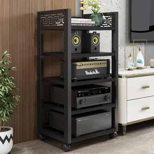 ZIUSFAC Meuble Stéréo Appareils DAC Audio Rack Multifonctionnel Support AV Media Meuble HiFi Media Stand pour Composants Audio Vidéo Etagère(Black,5 Tier)