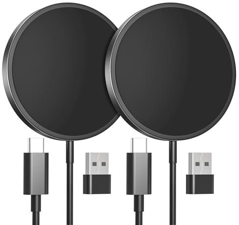 2 Pezzi Caricatore Wireless per iPhone, 15W Caricabatterie Mag Safe con Ricarica Rapida, Portatile Senza Fili Magnetico Charger compatibile iPhone 16/15/14/13/12 e Airpods 2/3/Pro/Pro2(Nero)