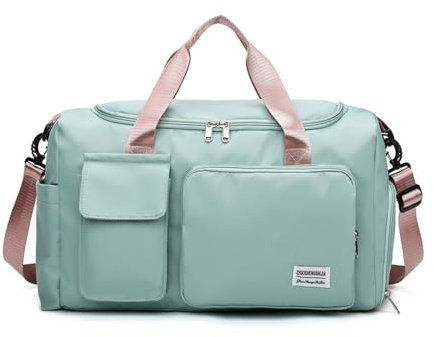 Sporttasche für Männer und Frauen, 42 L Große wasserdichte Reisetasche, Sporttasche mit Schuhfach, Nassfach und Rucksackfunktion Reisetasche, Trainingstasche, Schwimmtasche，Turnbeutel (Rosa grün)