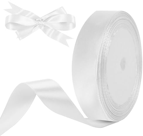 HOTUT 22 m satinband, 20 mm vitt satinband, dekoration sidenband, julband, presentband för jul, bröllop, fest, presentinslagning och hantverk, heminredning