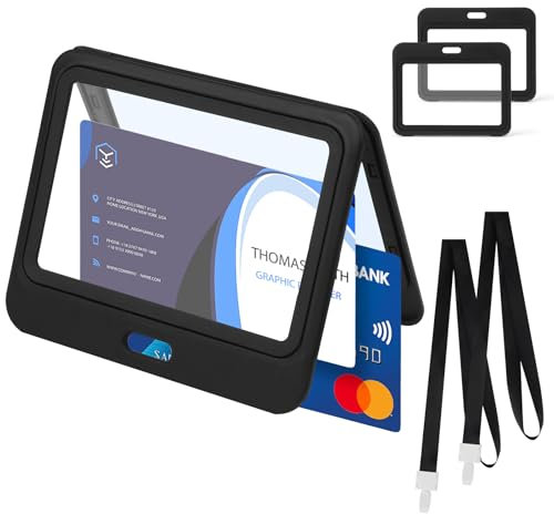 OFFCUP Ausweishalter mit Schlüsselband, 2 Stück Ausweishülle Kartenhalter Hartplastik ScheckKartenhülle Ausweishülle Schutzhülle für Büro Schule ID Kreditkarten Schlüsselkarten -Horizontal