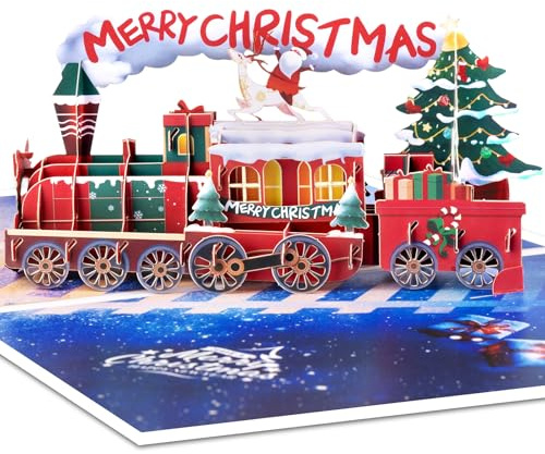 Carte de vœux pop-up en forme de train onirique avec note vierge et enveloppe, cadeau idéal pour Noël, amour, anniversaire, anniversaire de mariage, moment spécial, vacances, pendaison de crémaillère