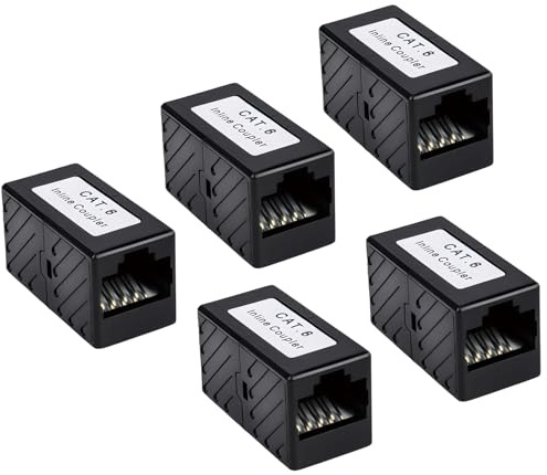 5 PCS RJ45 Coupler Cat6 Ethernet Cable Connector Female to Female, RJ45 Connector, Network Extender Joiner, Tool-Free Adapter for Cat6 and Cat5e, High-Speed 1Gbps Data Transmission (Black)