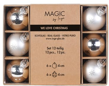 Julgranskulor glas 4 cm, 12 stycken – glitter med motiv – julgranskulor för jul – julgransprydnad och julgransprydnad, silverblandning – frostigt silver