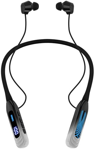 Podity Neckband Bluetooth Headphones, 1000H Extra Battery Life with Display Magnetic Earphones,Wireless Stereo Earbuds with Microphone, Waterproof in-Ear Headset for Sports/Workout/Office (Silver)