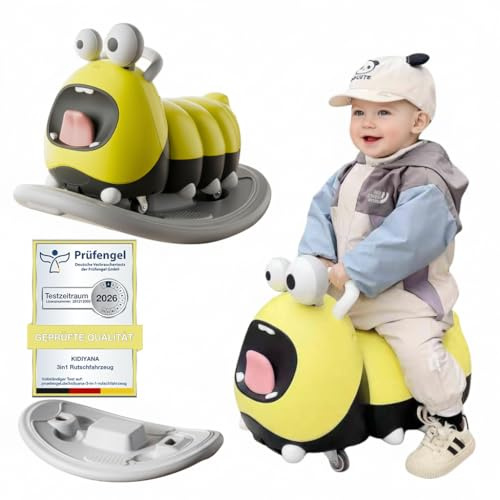 Vehículo de tracción 3en1 para bebé + juguete de columpio + tabla de equilibrio, cochecito de bebé Yoyo para deslizarse, regalos a partir de 10 meses, material PP, sin BPA, máx. 30kg, Amarillo