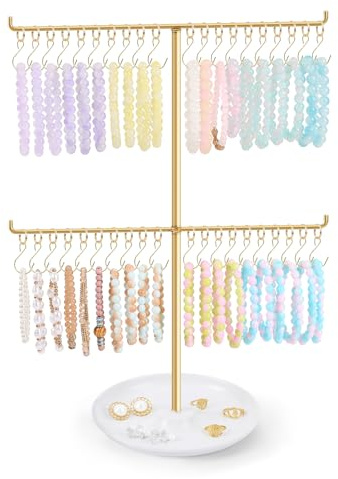 OAOLEER Bracelet Holder Display, Gold Jewelry Holder with 40 Movable Hooks Bracelet Stand Organizer, Jewelry Display Stand for Necklaces Bangles (2 Tier)