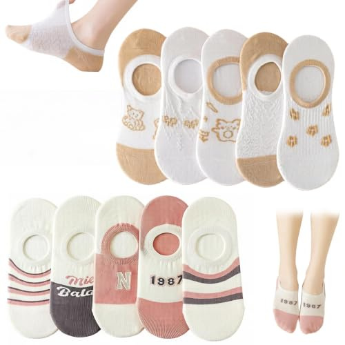 SUGODAEU 10 par sneakers strumpor dam 35–38 39–42, ventilerande sportstrumpor dam 39–42, halkfria färgglada damstrumpor, korta strumpor 34–42