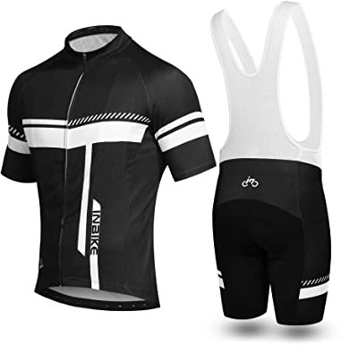 INBIKE Fahrradtrikot Herren Kurzarm Damen Fahrradbekleidung Männer Set Kurz Fahrrad Trikot und Brace Radlerhose mit Sitzpolster(Weiß, M)