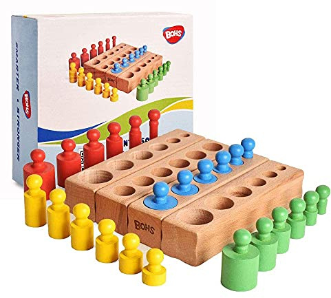 BOHS Montessori Zylinderblöcke Steckpuzzle - 6 Knöpfe / 17 Zentimeter - Sortierspiel & Steckspiel