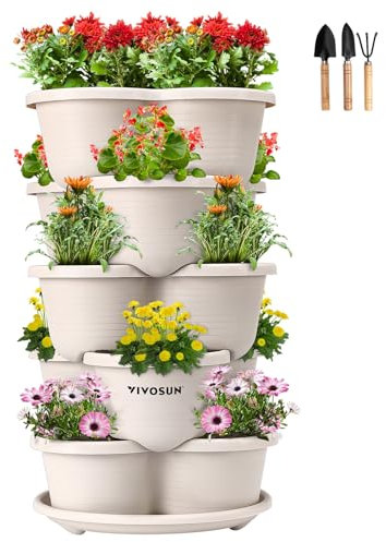 VIVOSUN Pflanzturm 5 Ebene Erdbeerturm stapelbar Pflanzer Kartoffelturm vertikale Gartenarbeit pflanzenturm Outdoor für Erdbeeren, Blumen, Kräuter, Gemüse