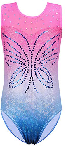 ZNYUNE Mädchen Farbverlauf Gymnastikanzug Ärmellos Kinder Gymnastik Trikot Klassisch B261 PinkBlue 6A