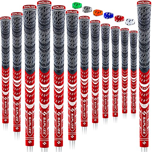SAPLIZE Juego de 13 empuñaduras de golf con cordón cruzado, diseño cónico bajo, híbrido multicompuesto, agarres antideslizantes para palos de golf, serie T30 Flow, tamaño estándar, rojo