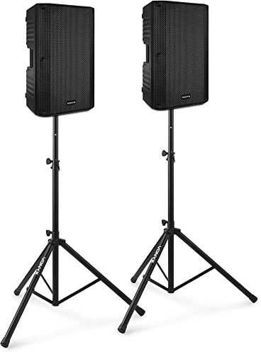 VONYX VSA150S Kit Enceintes Actives avec Bluetooth et Pieds Réglables - 1000W, Woofer 15 Pouces, avec Câble, Lecteur MP3, Un Kit Idéal pour Les DJs Mobiles