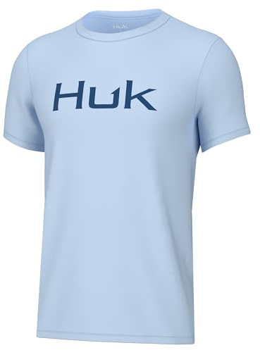 HUK Youth Performance Fishing Logo Tee, Short Sleeve T-Shirt for Kids, Ice Water, Small