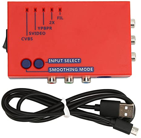para Convertidor RetroScaler2x AV a, Adaptador Retro de Juegos a TV 480P, Compatible con NTSC PAL, Latencia Cero, para Vic20, Atari2600, Msx N64 SFC, para, MD2 MD1 y Otros (Rojo)