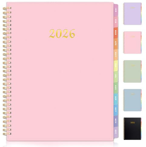 2026 Planner, Annecy Weekly ＆ Monthly Planner 2026, Jan. 2026 – Dec. 2026, 8.5 x 11 Monthly Agenda Planner with Tabs, Waterproof Flexible Cover, Spiral Binding, Double-sided Pocket, Bookmark, Pink