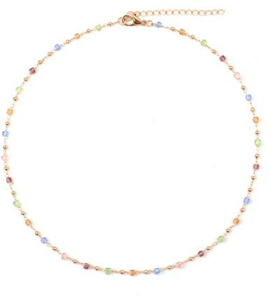 XIHIRCD Beaded Choker, Bunte Sommerperlenkette Kubische Kristallkette Böhmische Perlenkette für Strandparty Abschlussball Party Festival Accessoire für Mädchen und Frauen