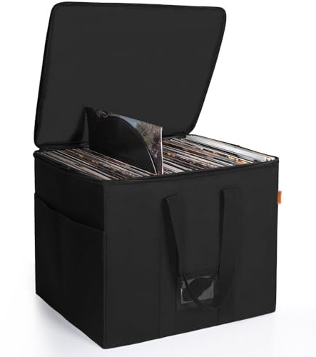 IBVIVIC Maletín para discos LPs, maletín para discos de vinilo, maletín portátil, para almacenamiento de 90 LP, color negro