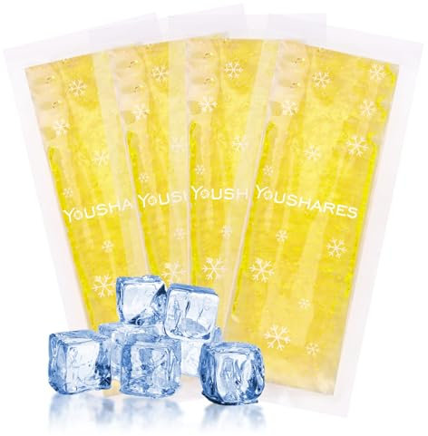 YOUSHARES Poche de Glace en Gel Réutilisable pour Sac Isotherme Insuline Diabétique, Glacière Isotherme pour Médicament Insuline, Poche Refrigerante Gel Froid Approuvée par TSA (4 Paquets, Jaune)