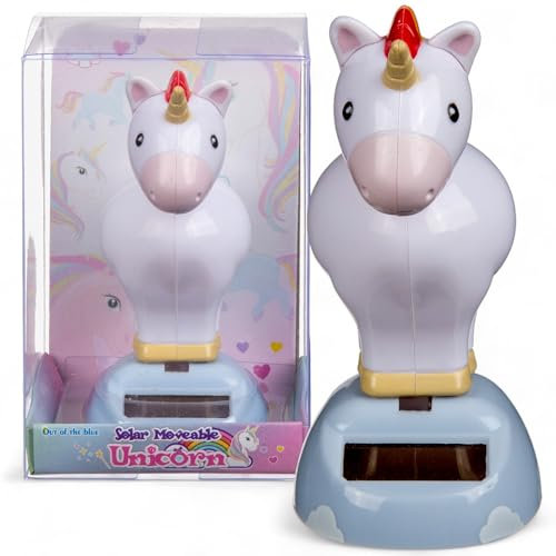MIJOMA Solarbetriebene Wackelfigur - Bewegliche Figur mit Solarzelle, Kunststoff, 10 cm hoch, Keine Batterien notwendig, Für Fensterbretter, Autos & sonnige Plätze (Einhorn weiß)