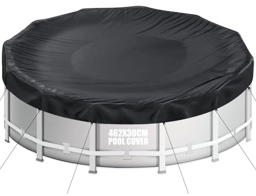 Aipwerer Cobertor de Piscina Redonda para Piscinas de 428-460 cm | Funda de Piscina Ø462 cm | Oxford 420D Resistente al Desgarro | Cubierta para INTEX & BESTWAY Piscinas (Cordón Negro)