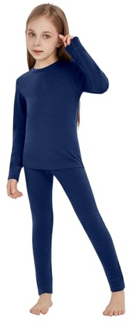 woolcano Ropa interior térmica infantil unisex, 100% lana merino, juego para niños y niñas, ropa interior de esquí de invierno, cálida y cómoda, 260 Navy, 7-8