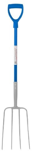 Red Gorilla 4 Prong Pro Manure Fork with D Handle Blue Lightweight Aluminium For Stable Bedding Mucking Out Metal Pitchfork with Steel Head Rust Resistant for Hay and Garden Compost 113cm Long