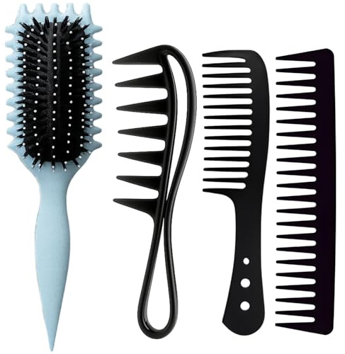4-teilig Lockenbürste Set, Locken Kamm mit Lockenkamm, Grobzinkiger Kamm und Haarkamm für Männer und Frauen, Ideal für Locken und Strapaziertes Haar, Reisefreundliches Design