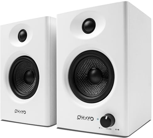 OHAYO 60W Active Bookshelf Speakers with Glass Fiber Unit, Bluetooth 5.3 & Multi-Input (USB/RCA/AUX) - for Immersive PC Gaming, Music, DJ, Stereo 2.0 Desktop Speakers, 1 Pair, White
