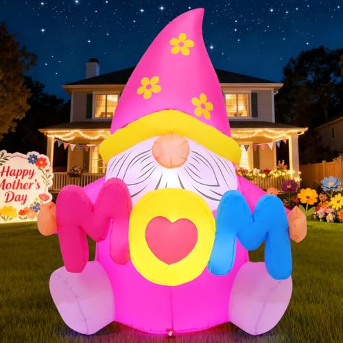 COMIN 5FT Mother's Day Inflatables Gnome MOM Yard Decor with LEDs
