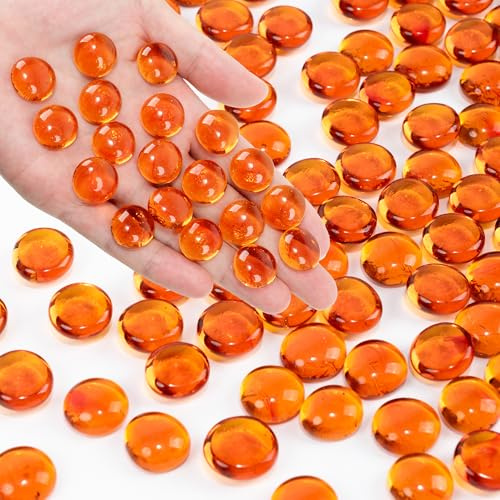 Foncomy Orange Flat Glass Marbles, 0.97 lb Vase Filler Pebbles Gems, Decorative Glass Beads for Vases, Crafts, Floral, Mancala Stones, Aquarium Rocks for Fish Tank, 0.6-0.8 (Approx. 80-100 PCS)