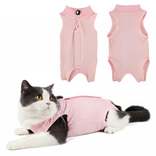 LOMSUXA Body Gatto Post Operatorio, tuta chirurgica per gatti, Tuta Recupero per Gatti dopo Sterilizzazione o Chirurgia, Alternativa al Collare Elisabettiano per Impedire Leccare Ferita (Rosa, S)