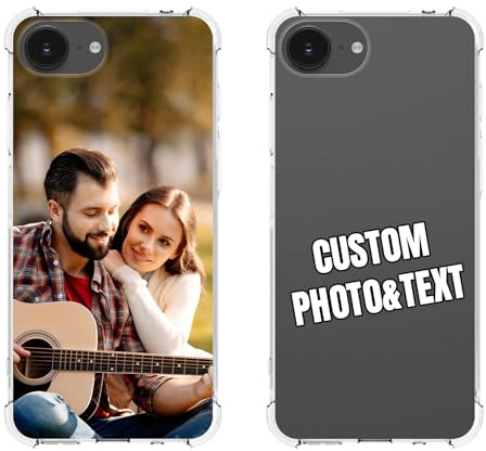 Coque Personnalisable pour iPhone 17e/16e PersonnaliséE Photo Texte Logo Anti-Jaunissement Clair 4 Coins en TPU RenforcéS Transparent éTui De Protection Anti-Rayures Bumper Housse