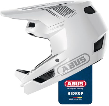 ABUS Casco Downhill HiDrop, Fullface, Alpine White, Talla L | Casco de bicicleta certificado ASTM con carcasa ABS para MTB, Downhill, Enduro y Bikepark