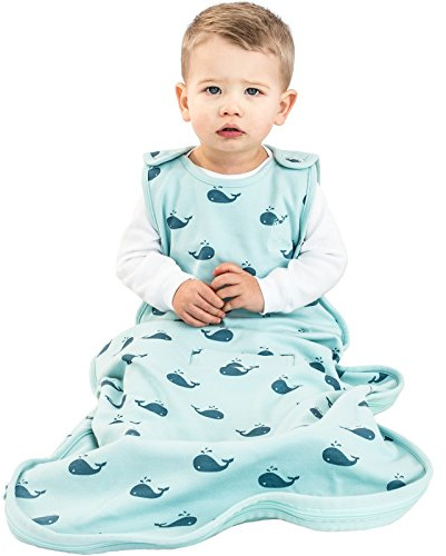 Woolino Ultimate 4 Season Baby Sleeping Bag - Merino Wool Baby Sleep Sack, Organic Cotton Outer, Temperature Regulating Year Round Wearable Blanket, Adjustable Universal Size 2-24 Months - Whales