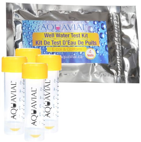 AquaVial Kits de test de l'eau de puits Lot de 4 pour détection de bactéries E. coli coliform | Kit de test de l'eau haute sensibilité pour l'eau potable ou puits | Testeur de qualité de l'eau