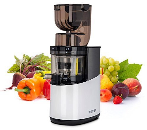 Bio Chef Altas Entsafter Whole Slow Juicer Pro - Ultra Starker Motor 350W, Einfach Gemüse & Früchte Entsaften mit XXL Einfüllschacht, Spülmaschinen Geeignete Einzelteile (Weiß)