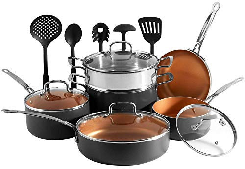 VonShef Pots & Pans Set, 11 Piece Induction Safe, Non-Stick Saucepan & Frying Pan Set, Aluminium Kitchen Set with Glass Lids, Oven Proof Pans up to 240°C